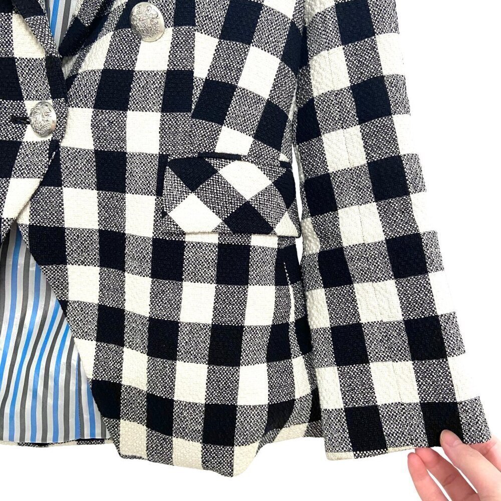 Veronica Beard Miller Dickey Tweed Blazer Black White Gingham Double Breast Sz 0 - Picture 12 of 15